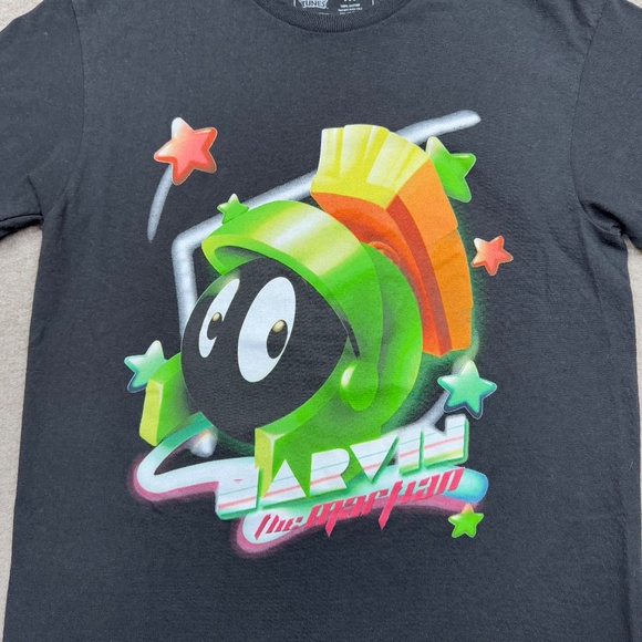 CVLA Looney Tunes Mens Shirt Black Medium Short Sleeve Marvin The Martian Adults - Picture 2 of 6